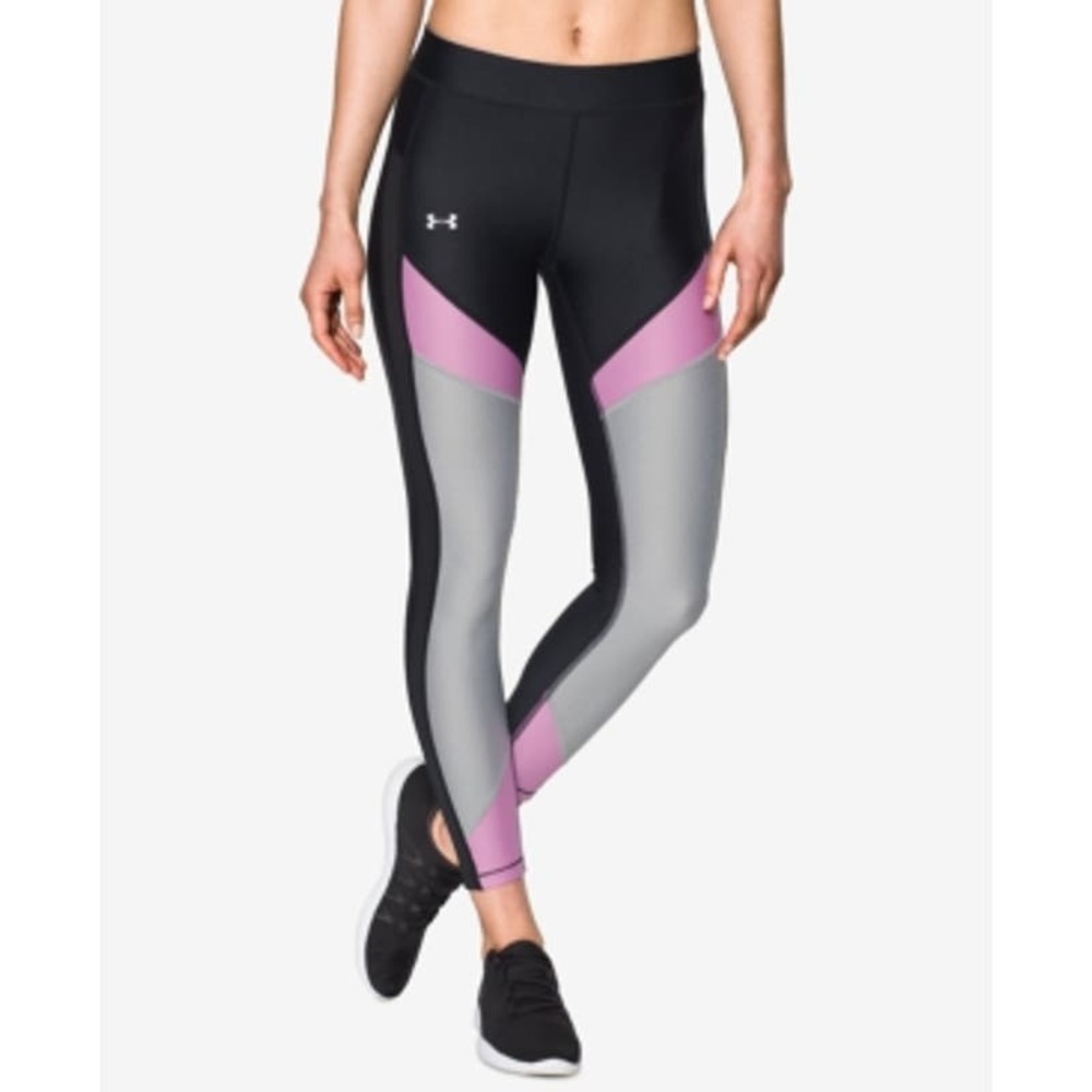 Under Armour Heat Gear Ankle Color Block Leggings Black Purple Gray Size S NWT